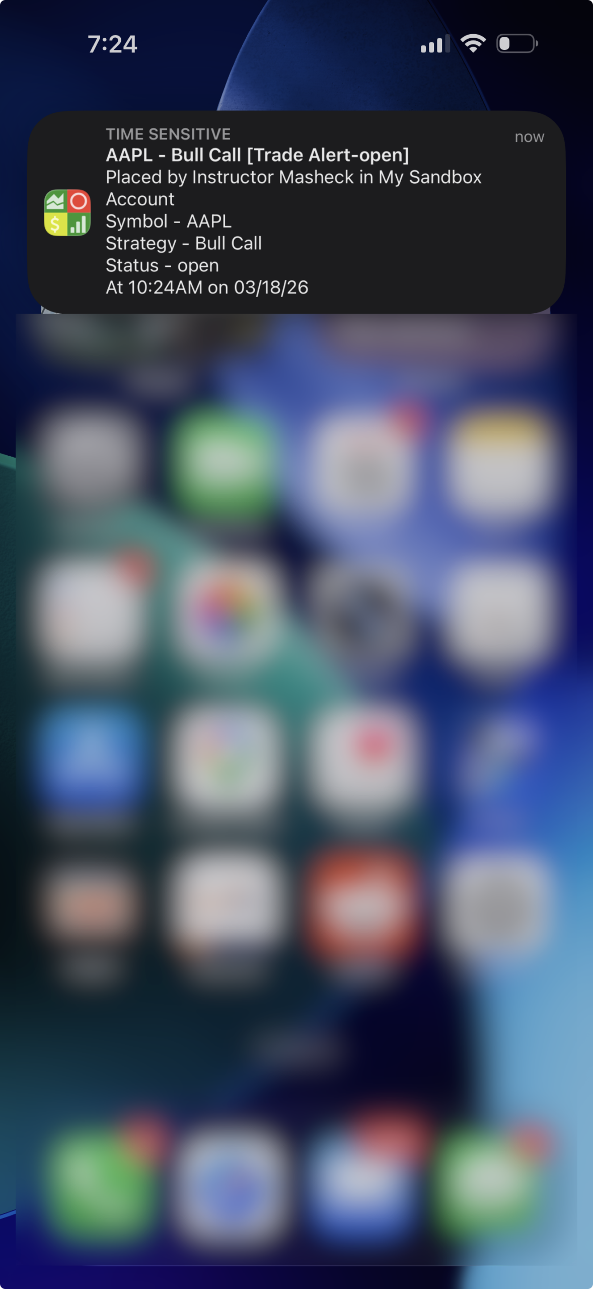 iVest+ alert history showing triggered alerts